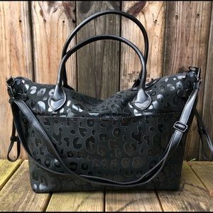 Black Leopard Cheetah Overnight Travel Handbag Purse Tote Laptop Diaper Bag